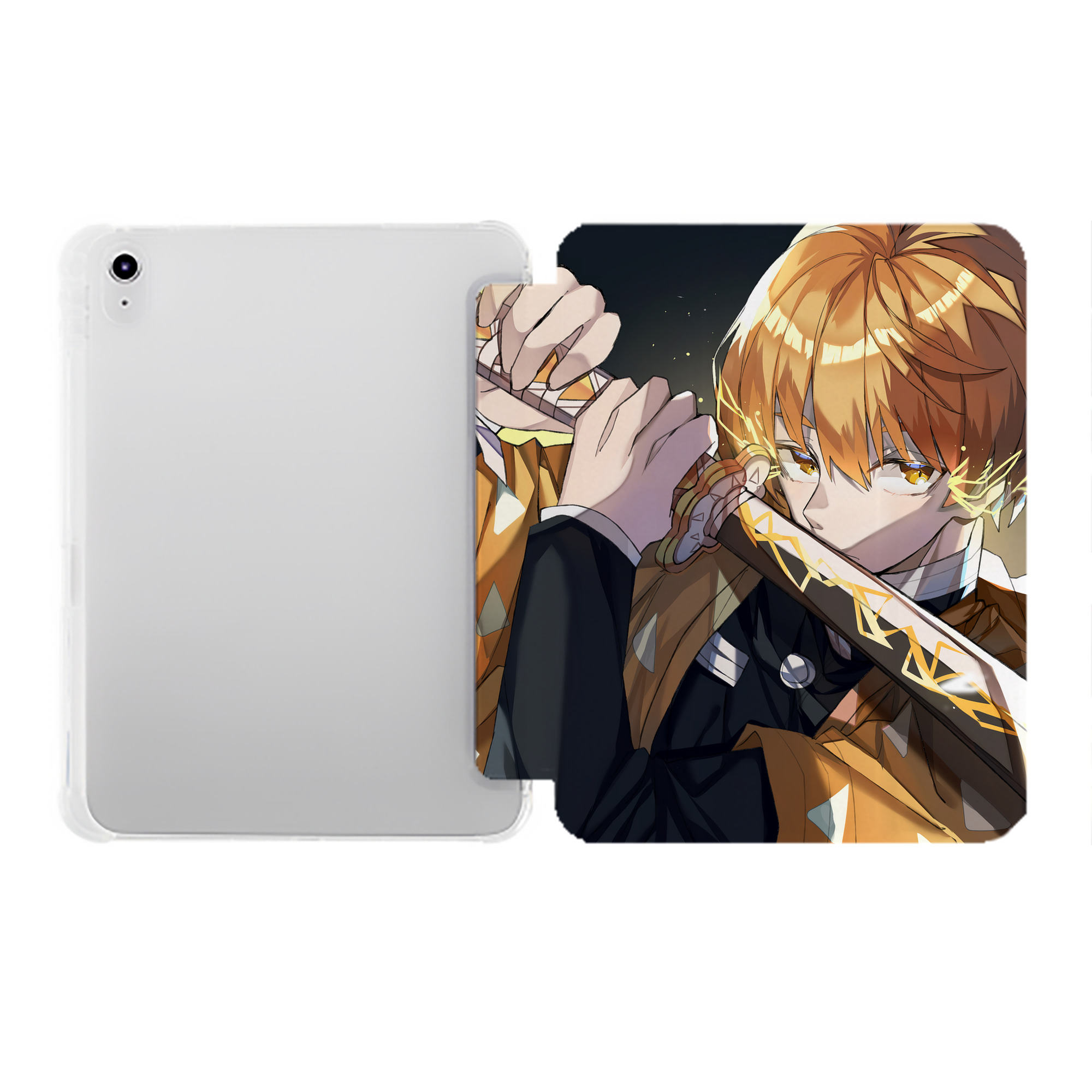 （画像用） 鬼滅の刃（きめつのやいば）我妻 善逸／あがつま ぜんいつ Agatsuma Zenitsu IPad ケース ペン収納付き 三つ折りスタンド PUレザー×シリコン 対応機種9.5/10.5/10.9インチ